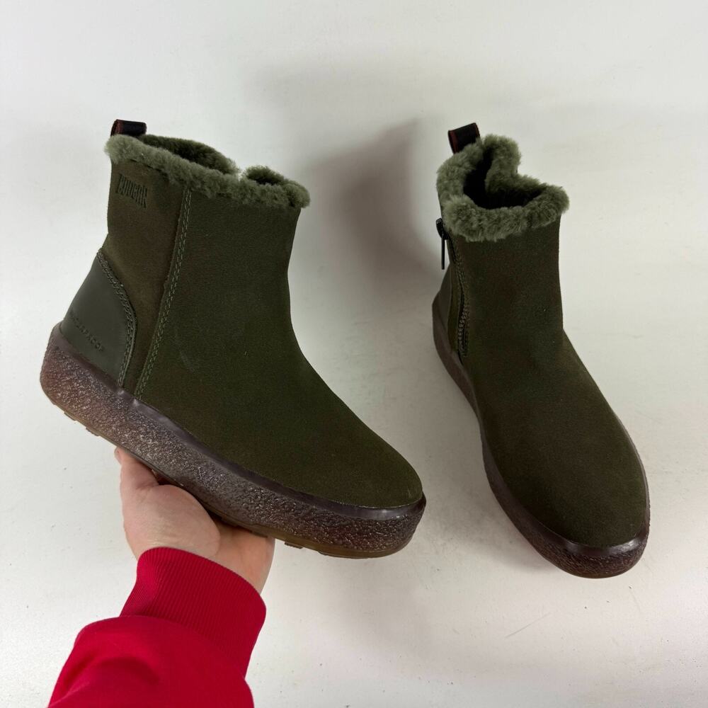 Cougar Broom Winter Ankle Boot Women's 7 Olive Green Suede Pull On Side Zip